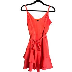 Express, Size Large, Bright Orange Romper, V-Neck, Tie Waist Skort, Ruffles